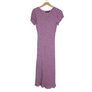 Vintage 90s Nolita women's dress size L argyle daisy print midi short sleeve